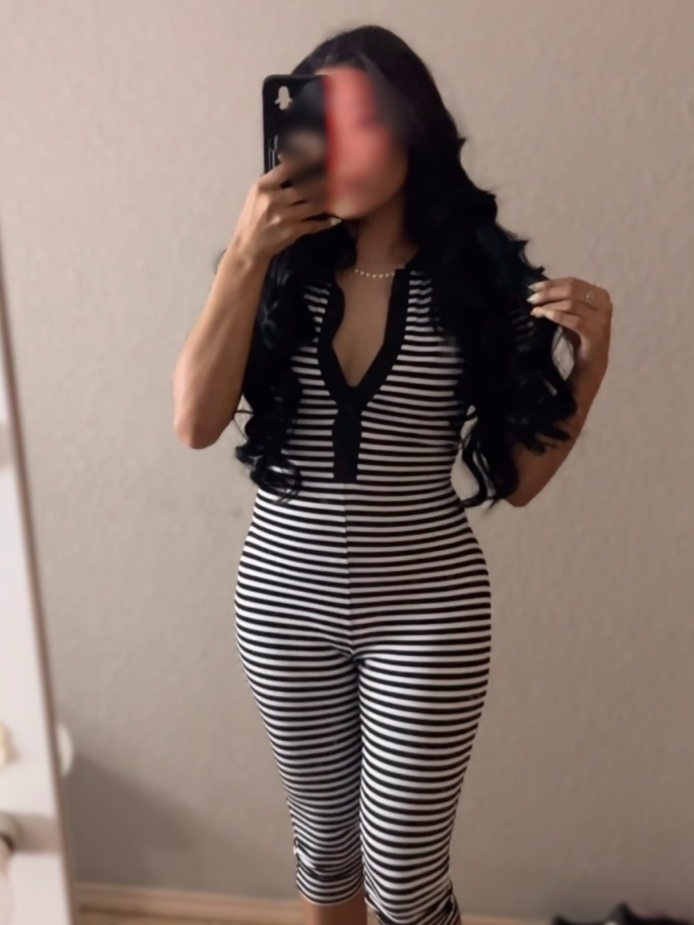 Striped Black & White Capri Jumpsuit